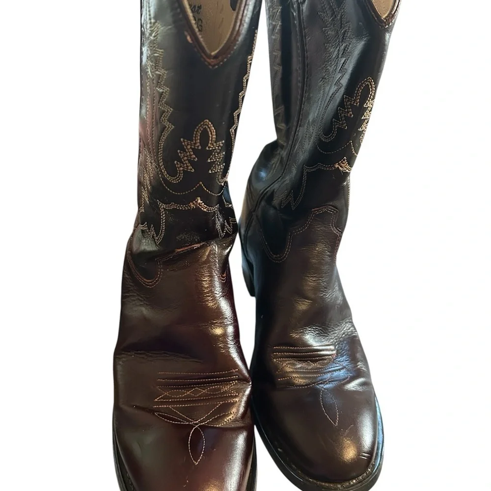Old West Unisex Kids Leather Cowboy Boots 8.5 Brown